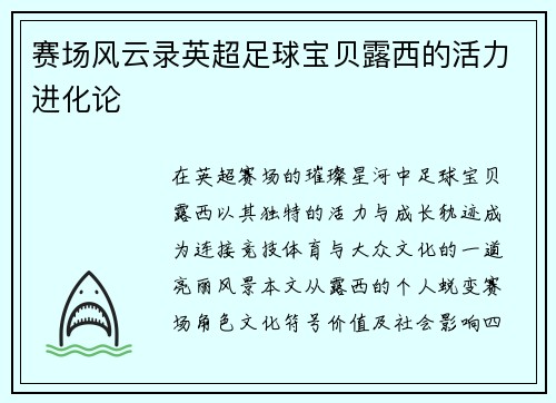 赛场风云录英超足球宝贝露西的活力进化论